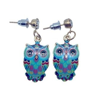 NEW enamel blue and green owl fashion earrings